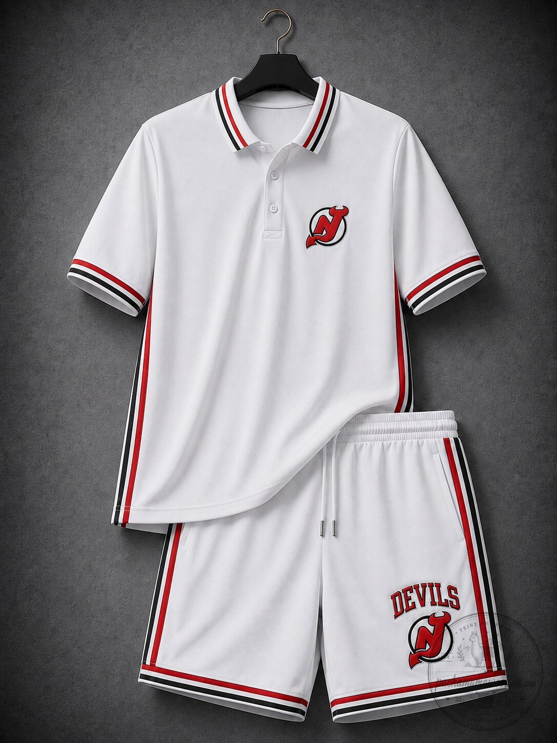 Men's Premium Cotton-Blend Polo Shirt and Shorts Set – Sporty Two-Piece Outfit with Striped Trim, Embroidered Logo, and Relaxed Fit