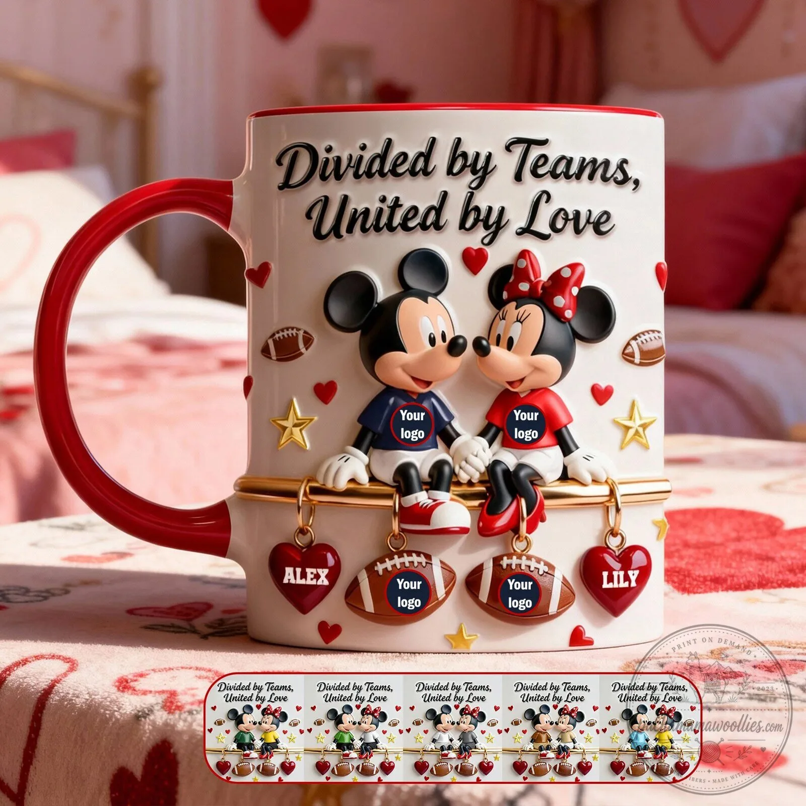 Mickey and Minnie Mouse Divided By Teams United By Love Personalized Mug