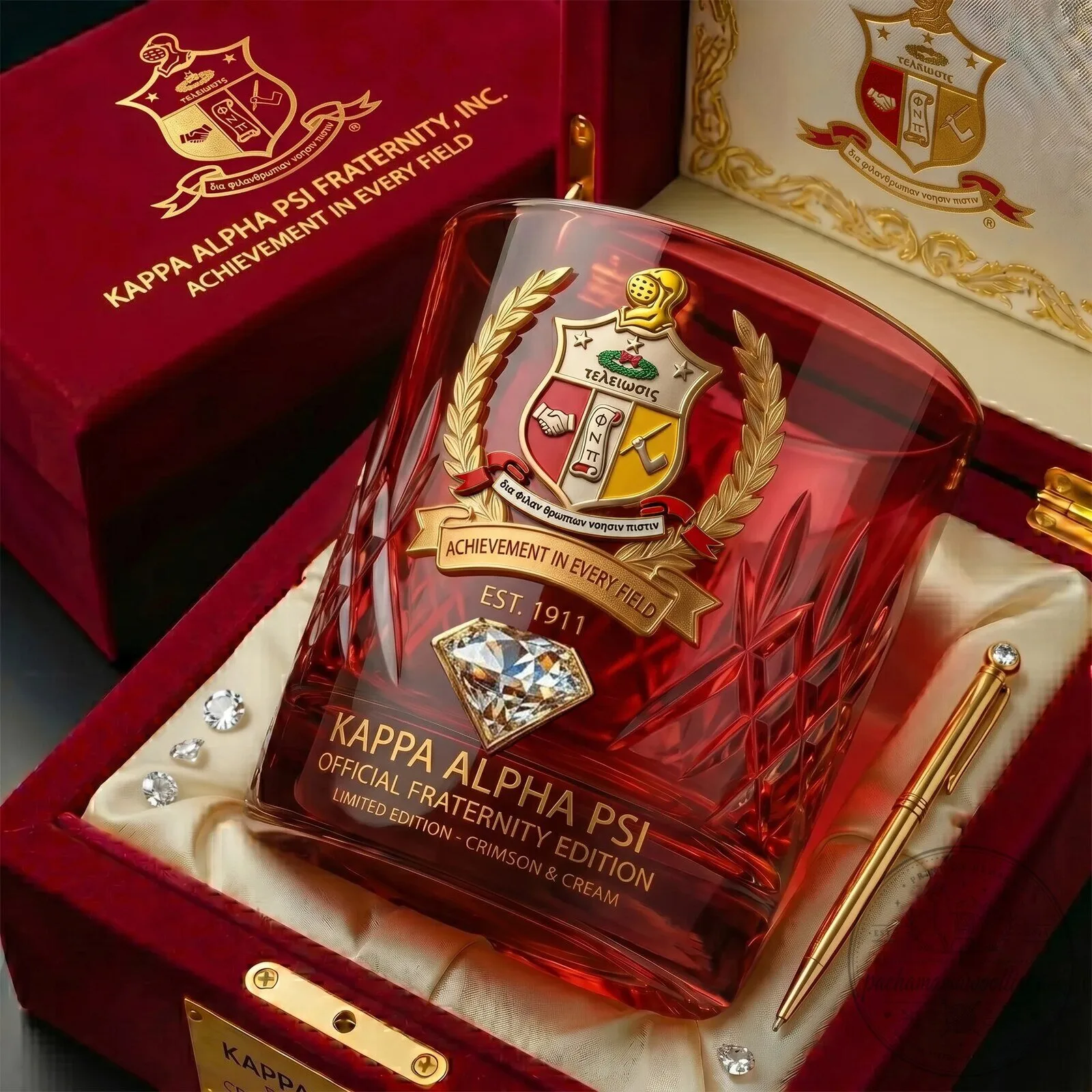 Kappa Alpha Psi Fraternity Official Edition Crimson and Cream Drinking Glass