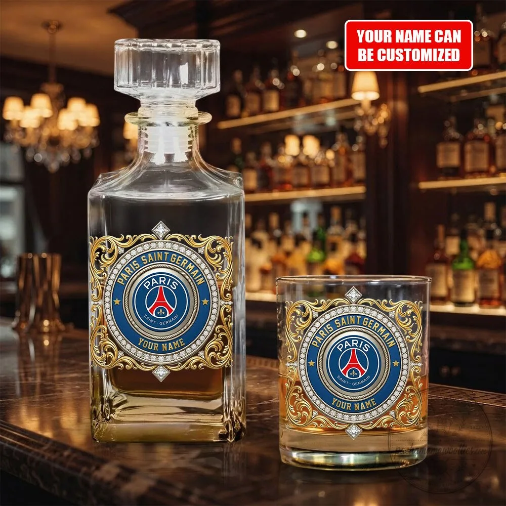 Personalized Paris Saint Germain Football Club Whiskey Decanter and Glass Set