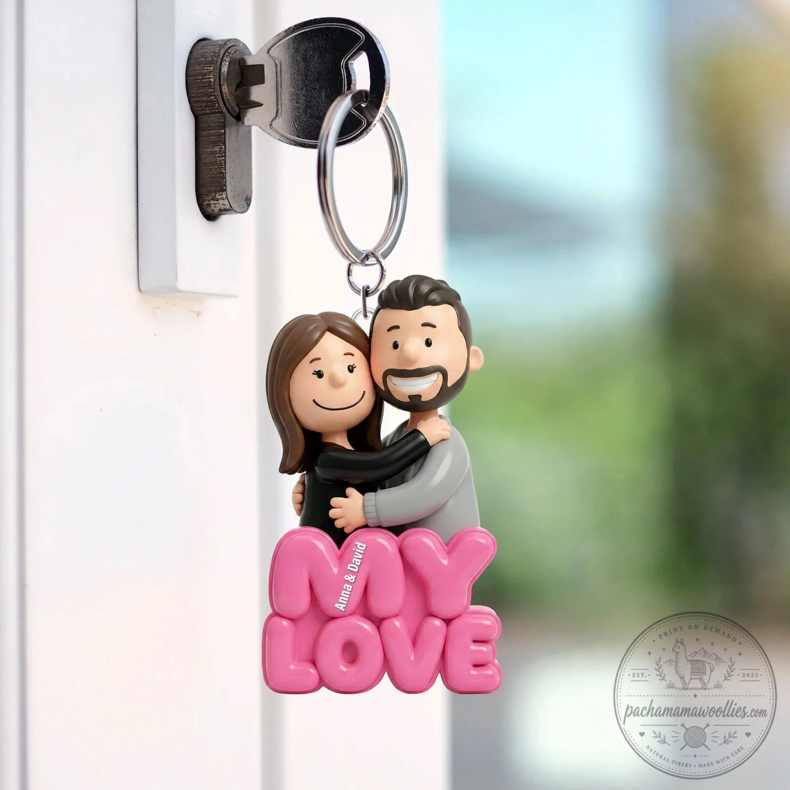 Personalized Couple Hugging My Love Custom Names Keychain