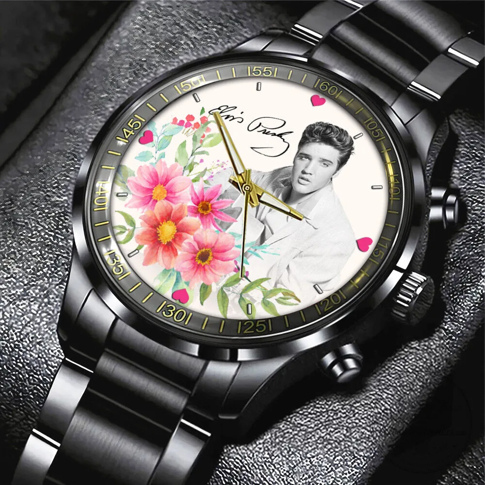 Elvis Presley Pink Floral Watercolor Stainless Steel Watch