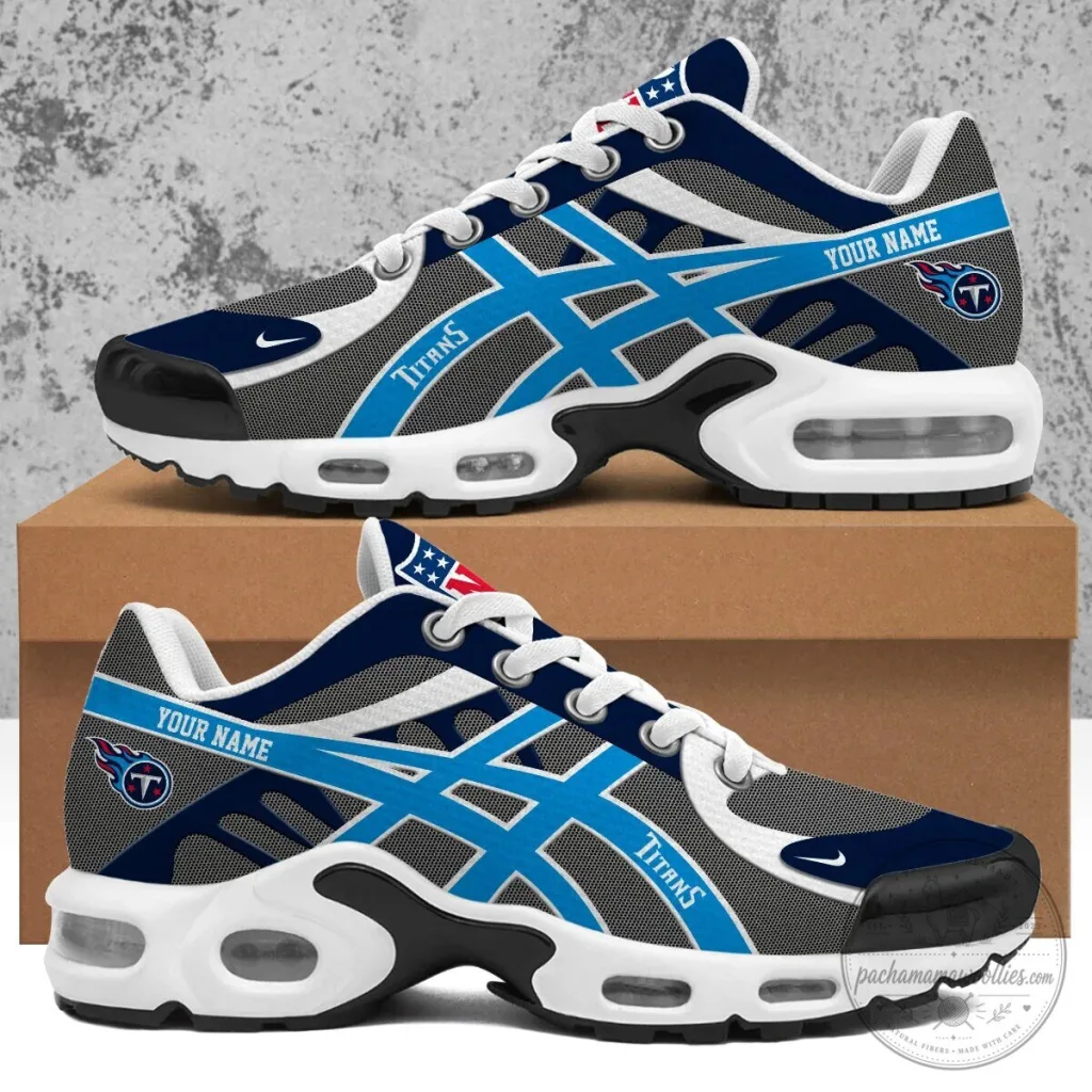 Personalized Tennessee Titans Blue and Gray Team Logo Sneakers Personalized Tennessee Titans Blue and Gray Team Logo Sneakers