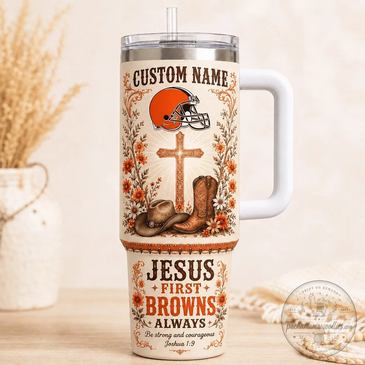 Cleveland Browns Football Personalized Tumbler with Handle and Straw