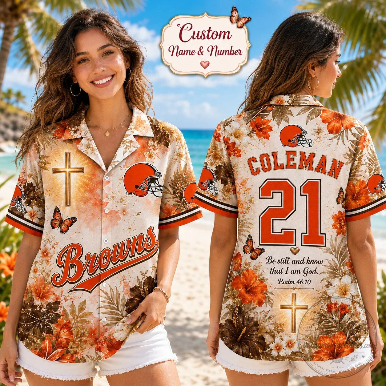 Cleveland Browns Football Hawaiian Shirt for Women, Personalized with Name and Number 1 Cleveland Browns Football Hawaiian Shirt for Women, Personalized with Name and Number