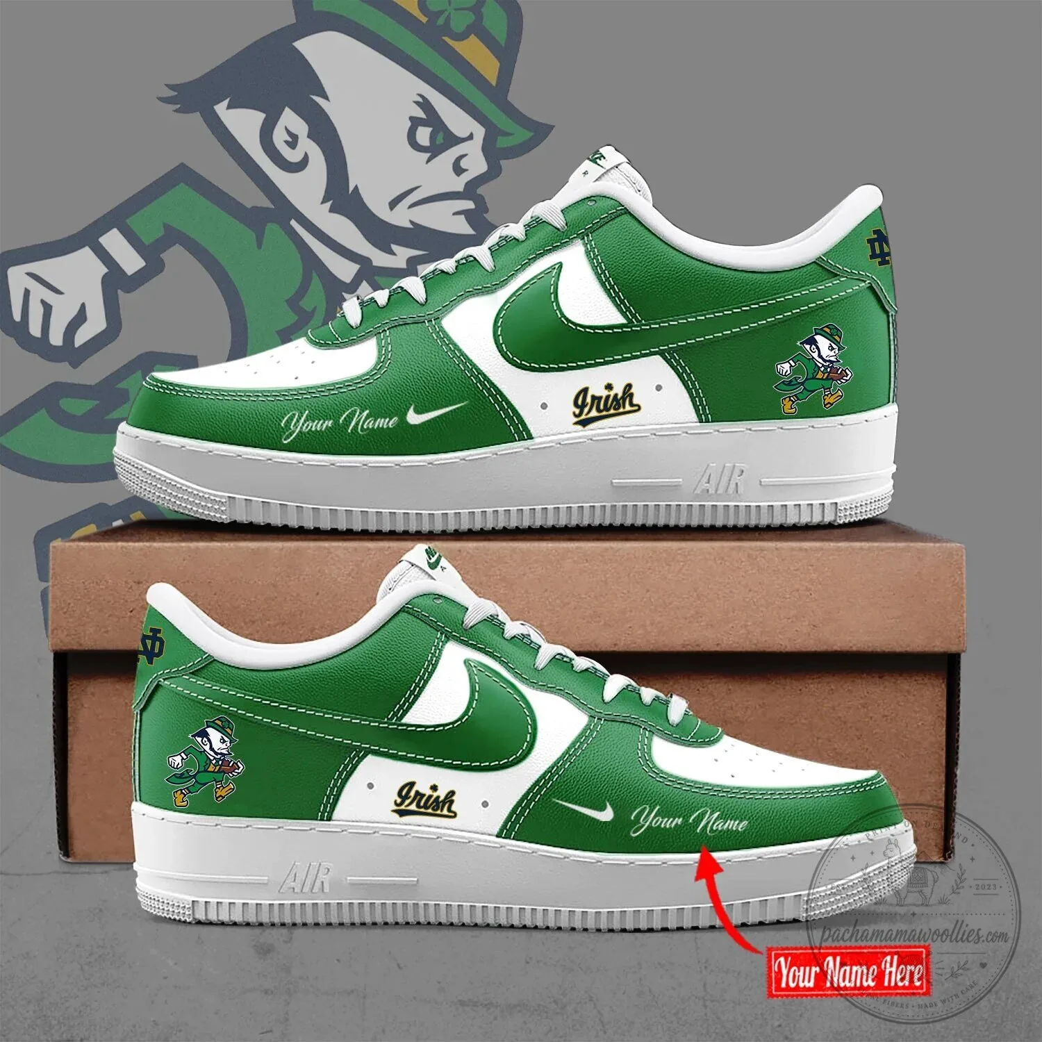 Notre Dame Football Fighting Irish Leprechaun Custom Name Sneakers