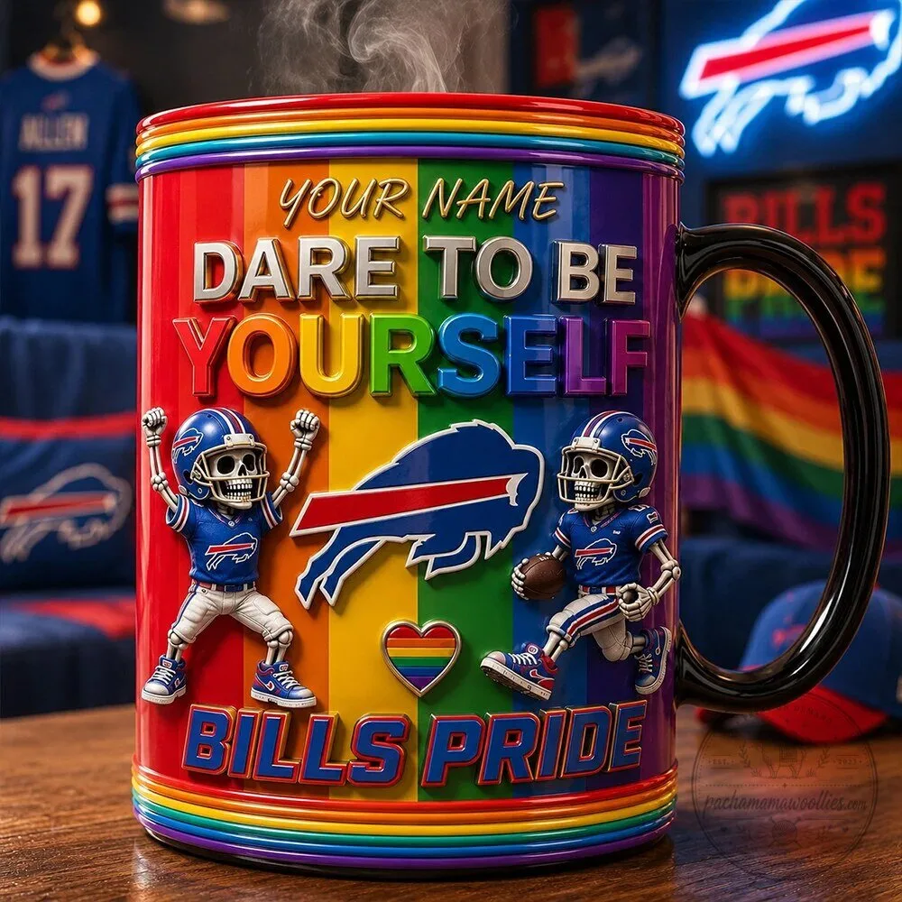 Buffalo Bills Pride Rainbow Ceramic Coffee Mug Custom Name Gift