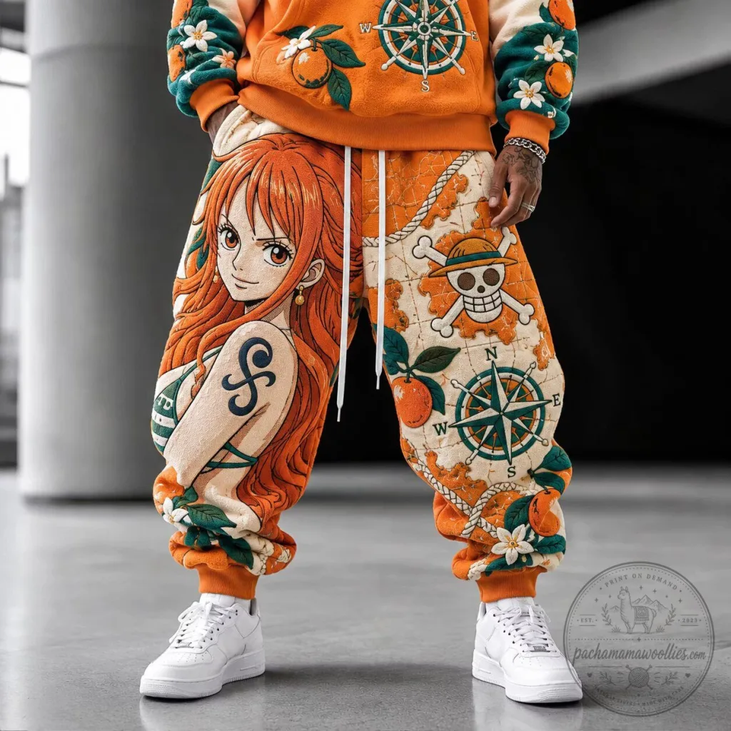 One Piece Nami Character Orange Blossom Anime Graphic Print Sweatpants One Piece Nami Character Orange Blossom Anime Graphic Print Sweatpants