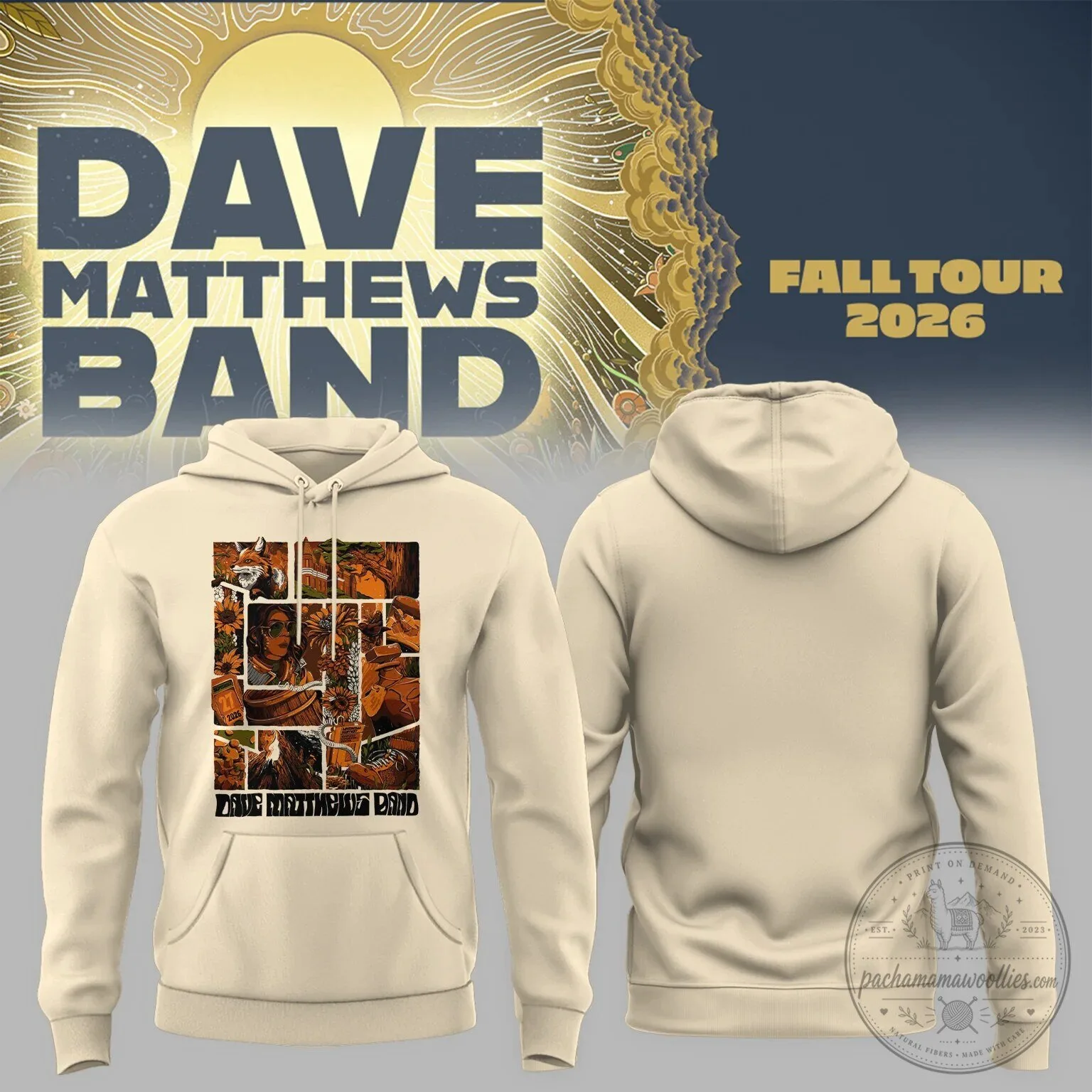 Dave Matthews Band Fall Tour 2026 Concert Collage Cream Hoodie