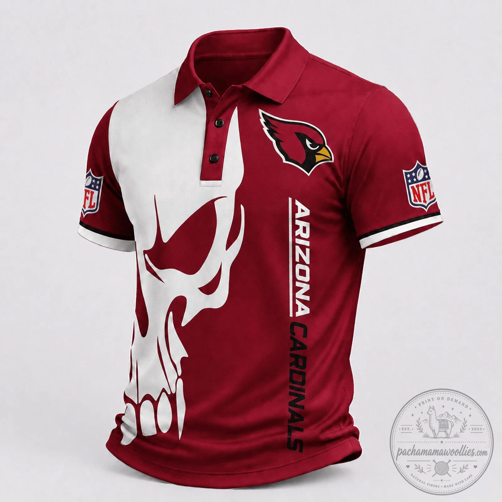 Arizona Cardinals Football Team Skull Design Fan Apparel Polo Shirt