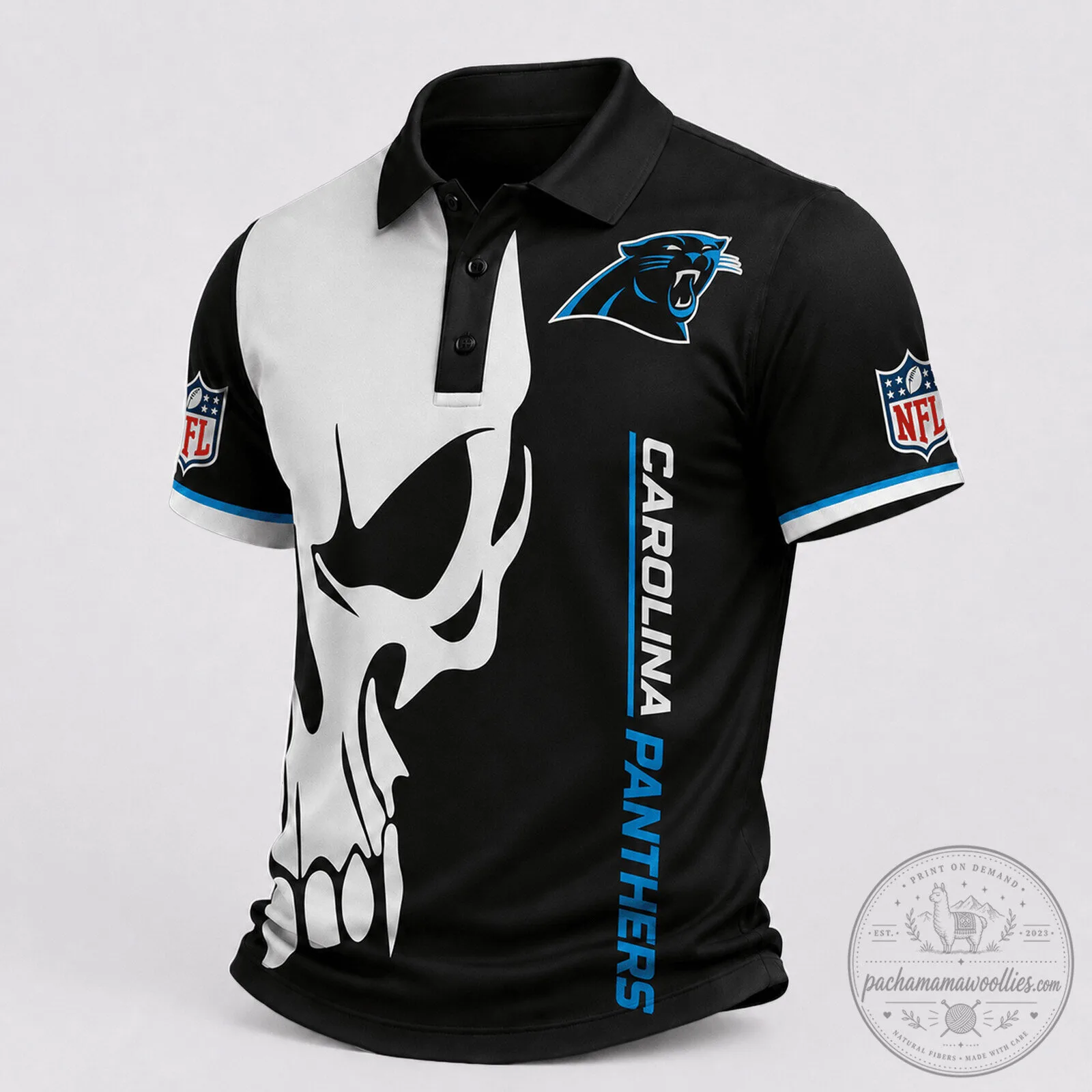 Carolina Panthers Skull Game Day National Football League Polo Shirt 1 Carolina Panthers Skull Game Day National Football League Polo Shirt