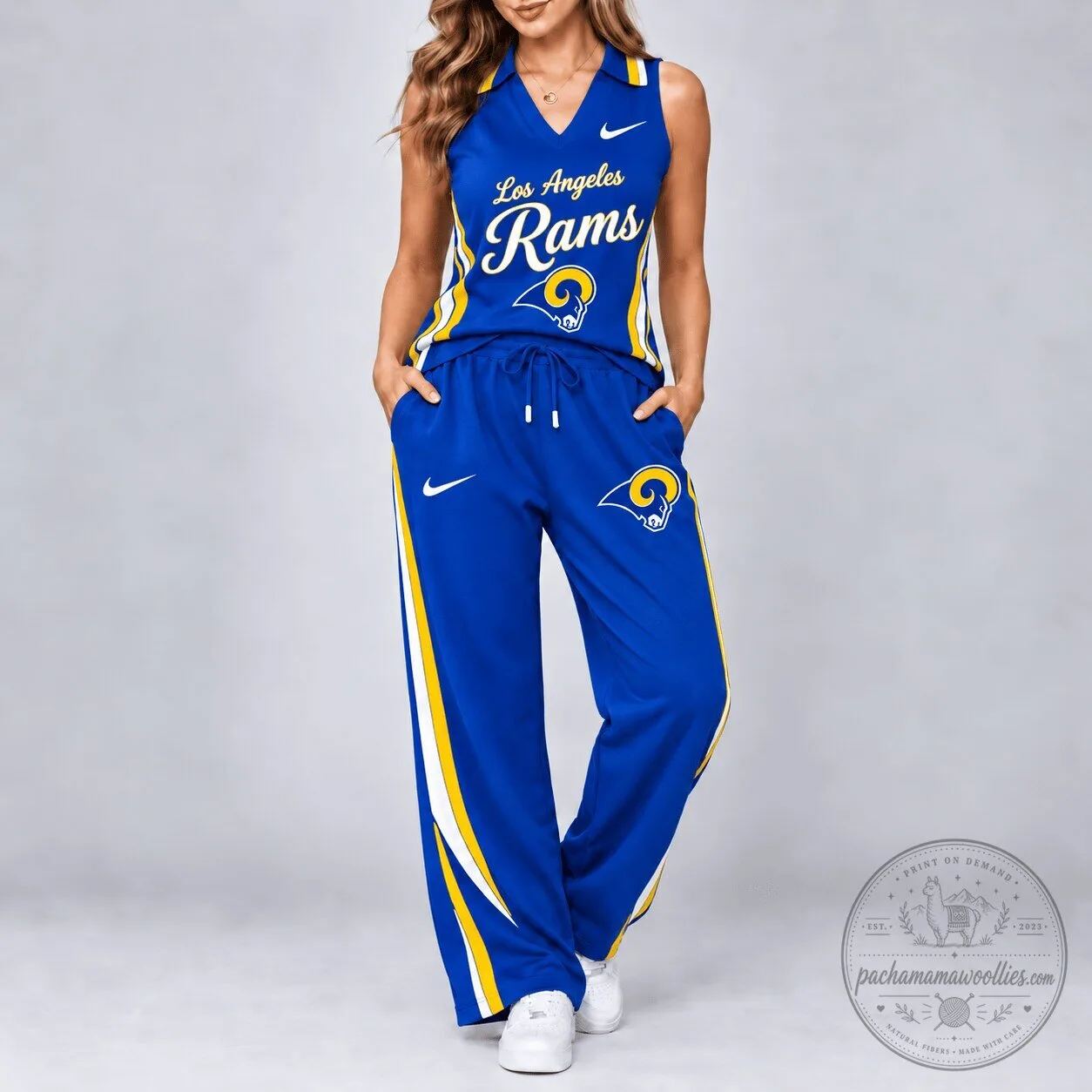 Los Angeles Rams Women's Sleeveless V-Neck Top and Wide Leg Pants Set 1 Los Angeles Rams Women