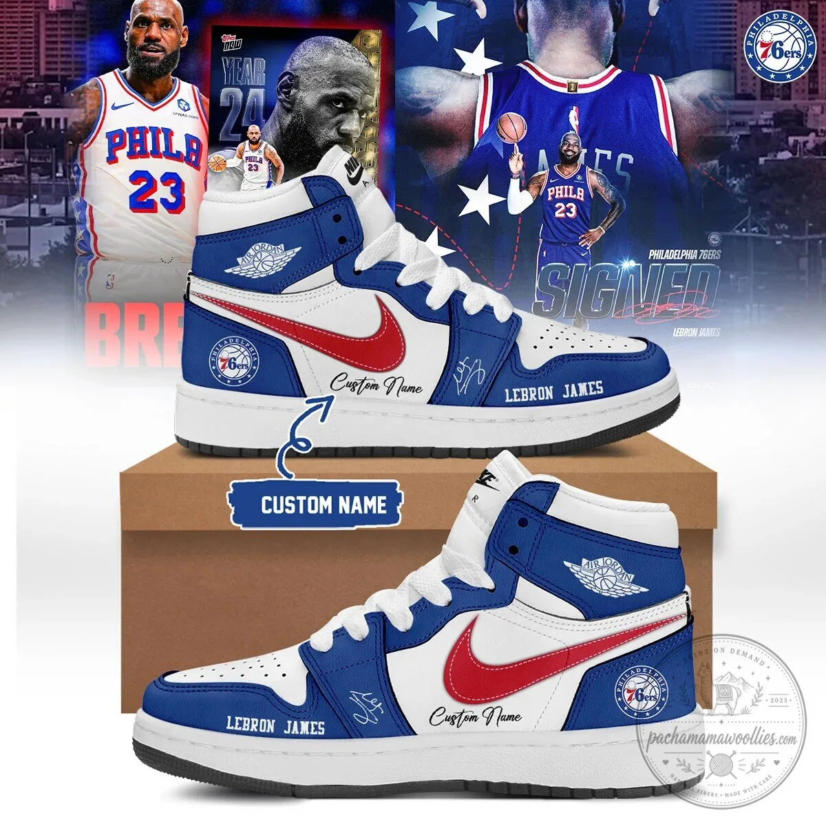 Custom Name High-Top Sneakers for LeBron James and Philadelphia 76ers