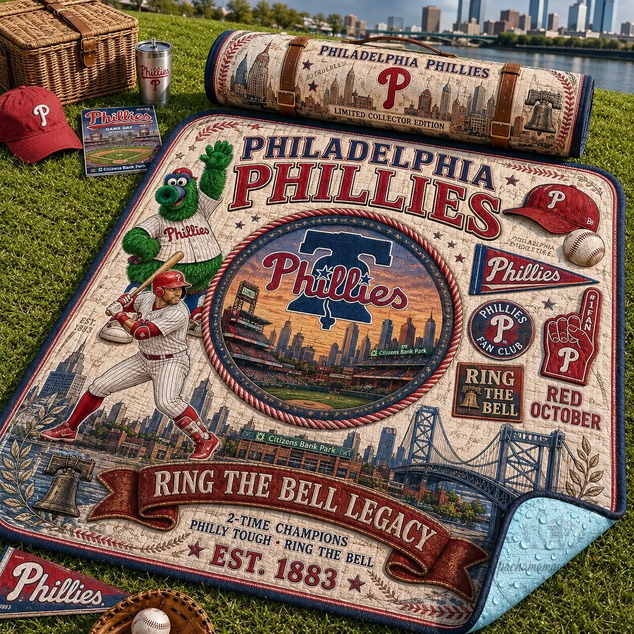 Philadelphia Phillies Ring the Bell Legacy Baseball Picnic Blanket