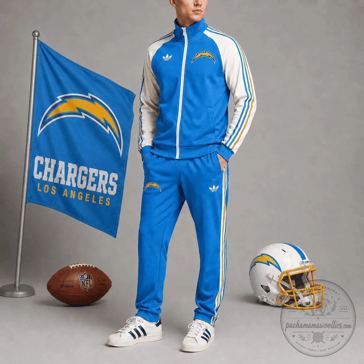 Los Angeles Chargers Adidas Blue and White Striped Tracksuit Jacket