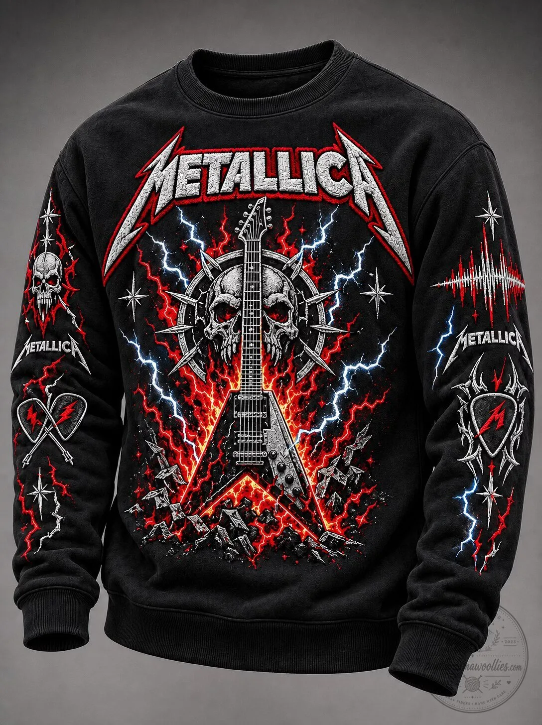 Metallica Electric Guitar Skull Lightning Graphic Black Sweatshirt