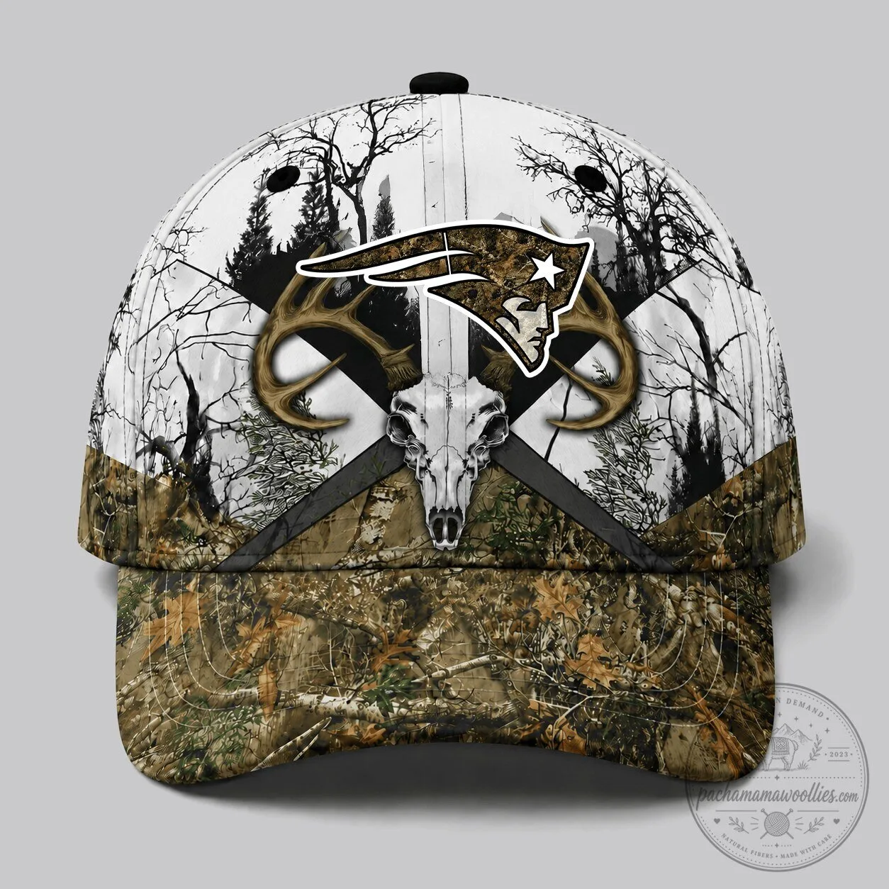 New England Patriots Deer Skull Camouflage Hunting Baseball Cap Hat