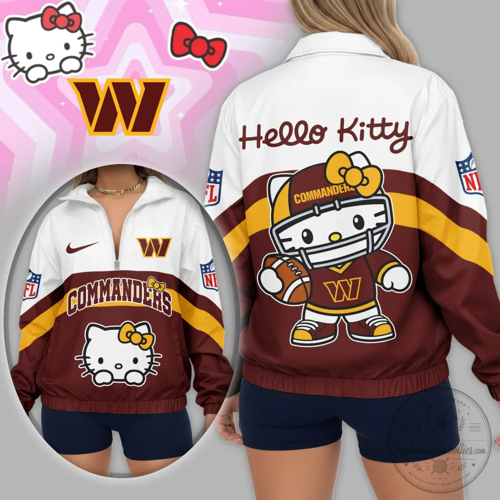 Washington Commanders Hello Kitty Football Quarter Zip Jacket Washington Commanders Hello Kitty Football Quarter Zip Jacket