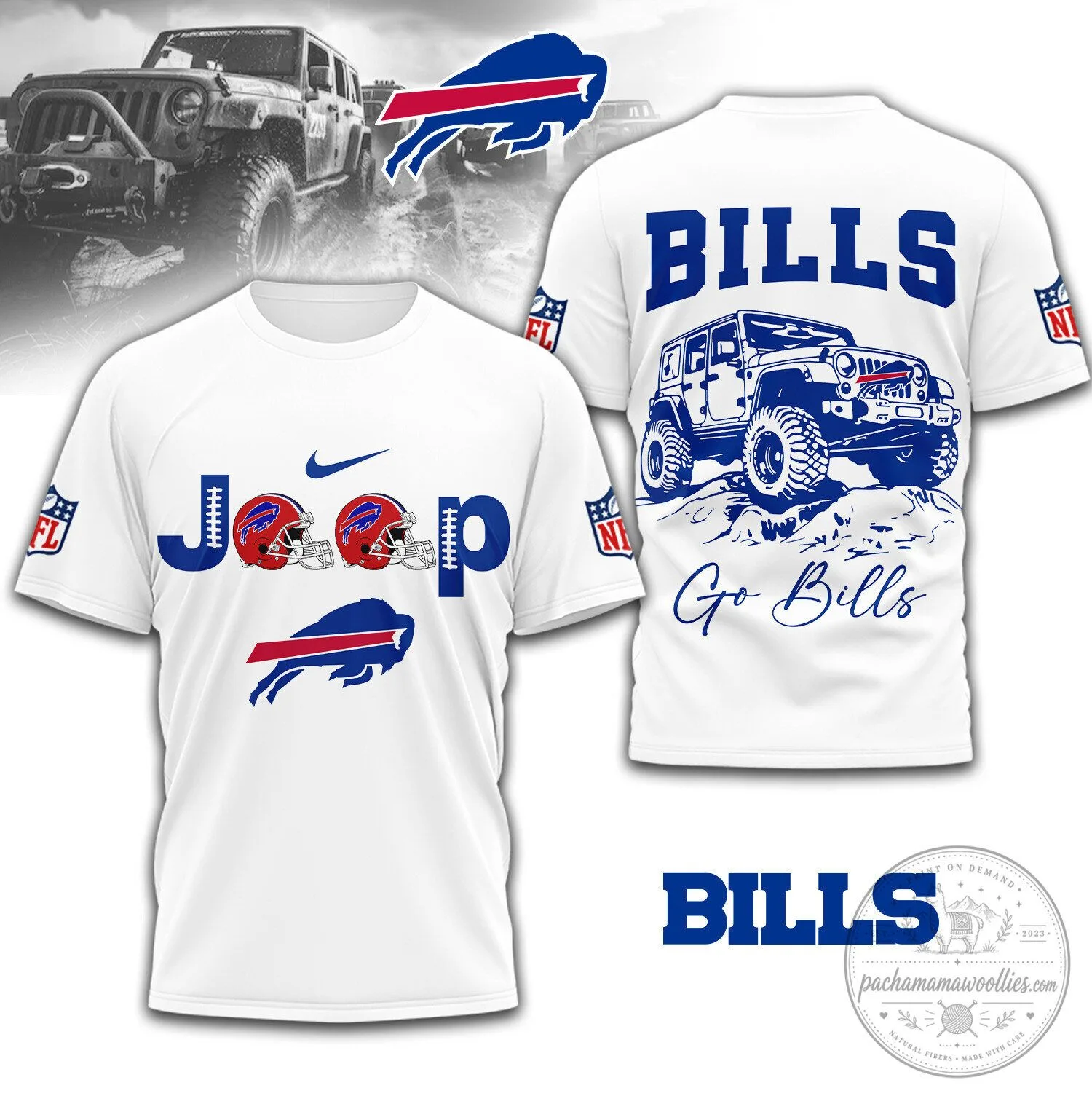 Buffalo Bills Jeep Off-Road Adventure Graphic Print White T-Shirt