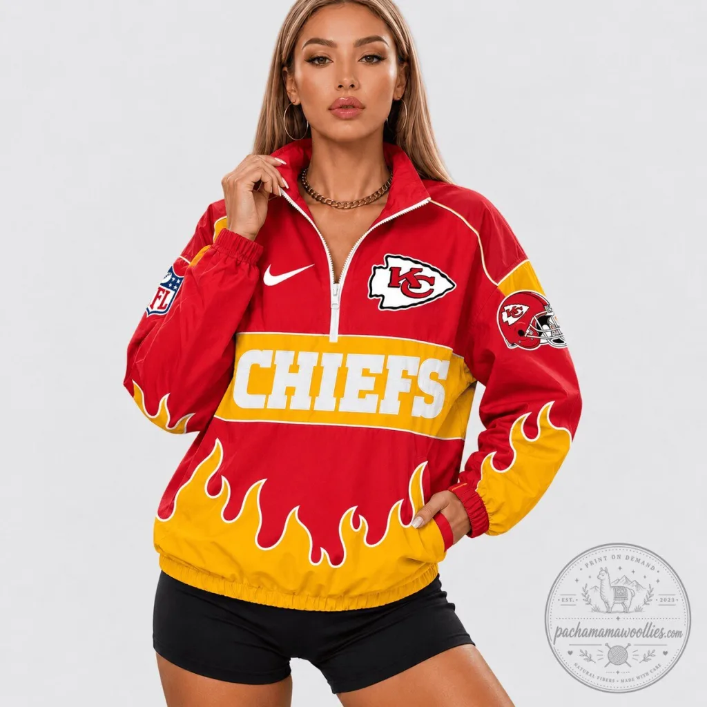 Kansas City Chiefs Flame Design Quarter Zip Pullover Jacket Kansas City Chiefs Flame Design Quarter Zip Pullover Jacket