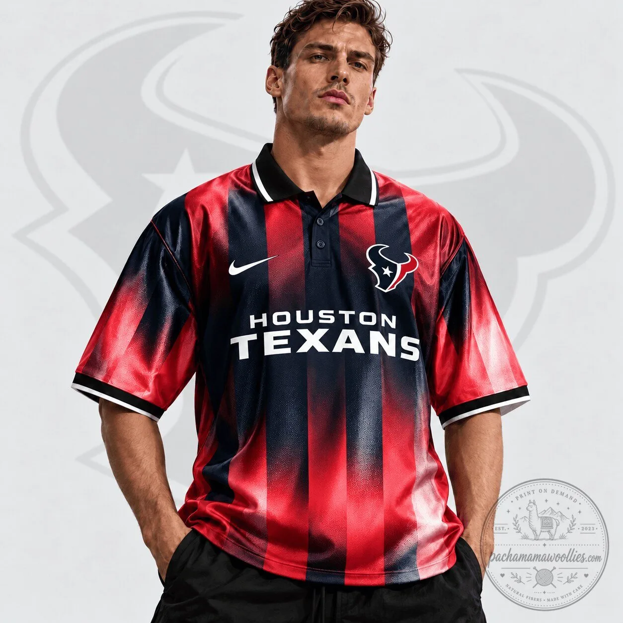 Houston Texans NFL Team Crest Vertical Stripe Retro Performance Polo Shirt