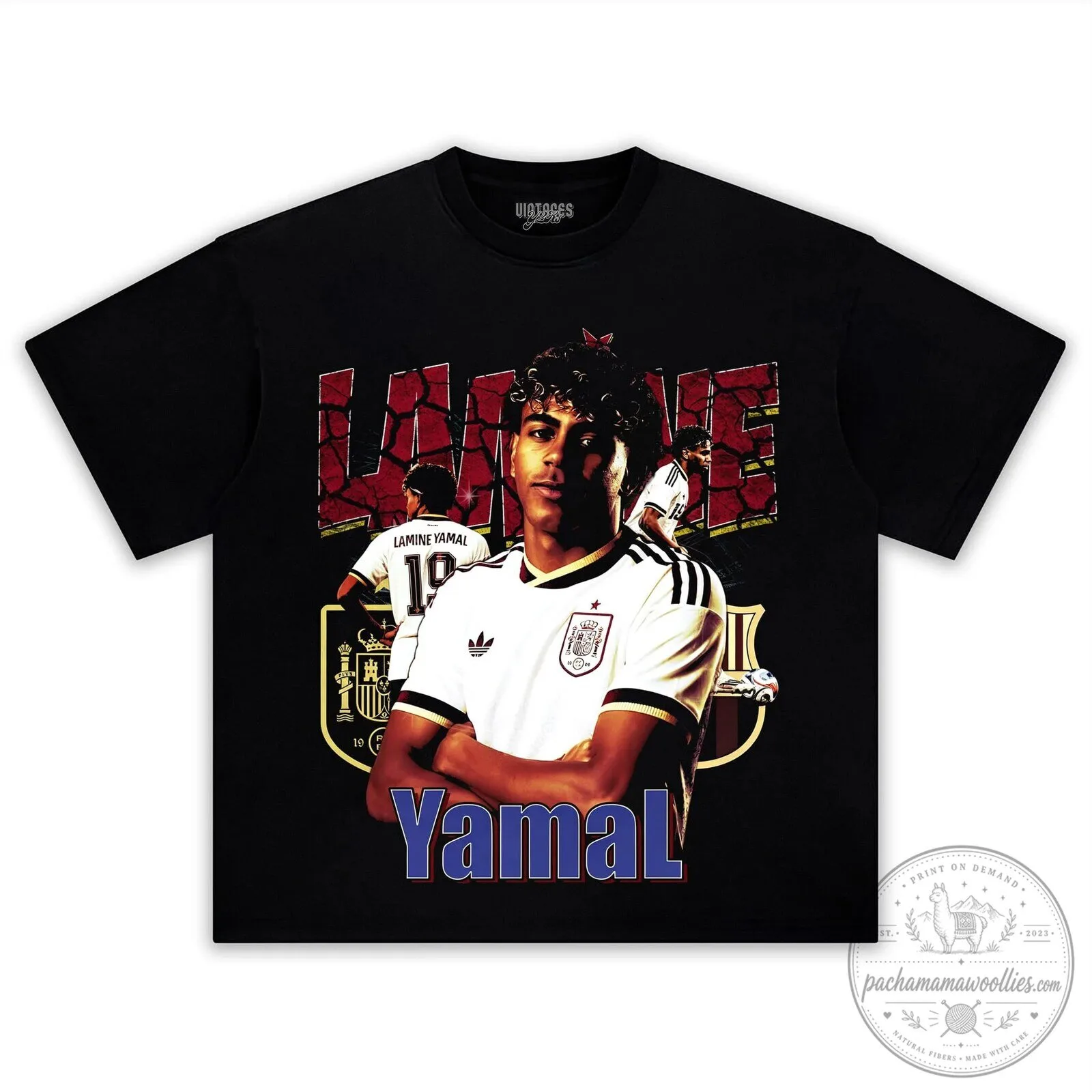 Graphic T-Shirt Featuring Vintage Style Football Player Lamine Yamal