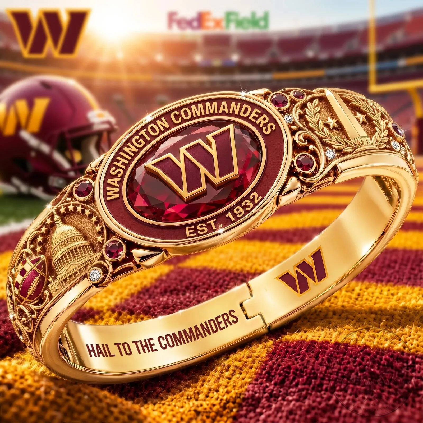 Washington Commanders Football Team Gold Tone Commemorative Bracelet