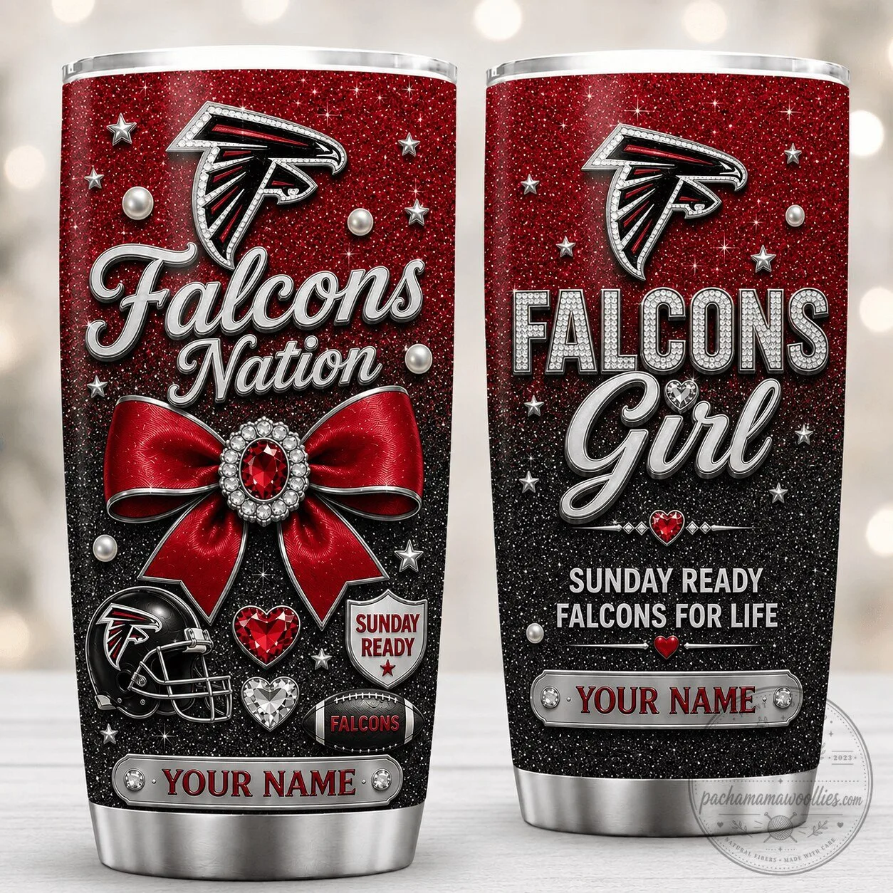 Atlanta Falcons Football Team Personalized Glitter Design Stainless Steel Tumbler