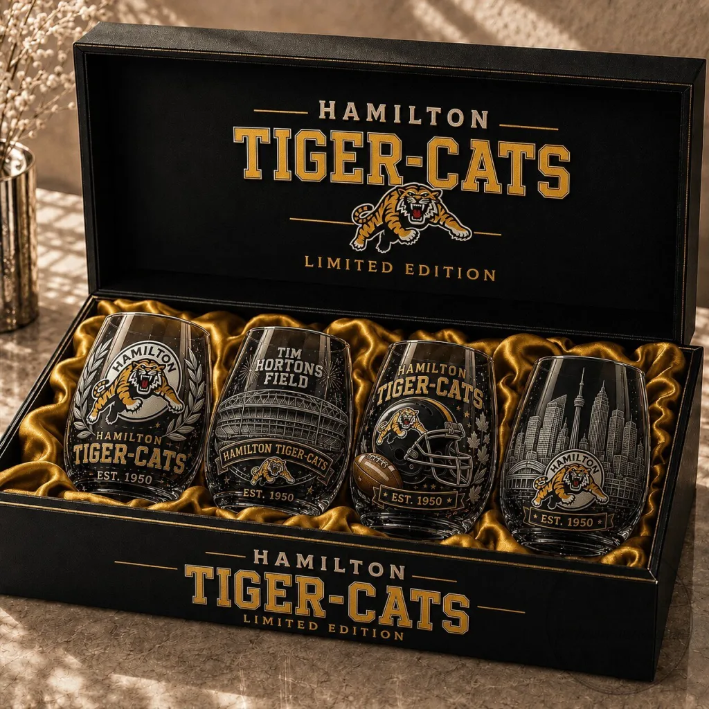 Canadian Football League Stemless Wine Glass Set featuring Hamilton Tiger-Cats Canadian Football League Stemless Wine Glass Set featuring Hamilton Tiger-Cats