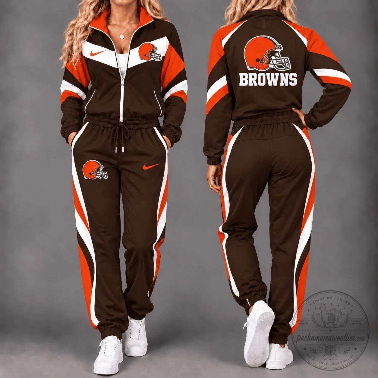 Cleveland Browns NFL Football Team Brown and Orange Tracksuit Jacket and Pants Set