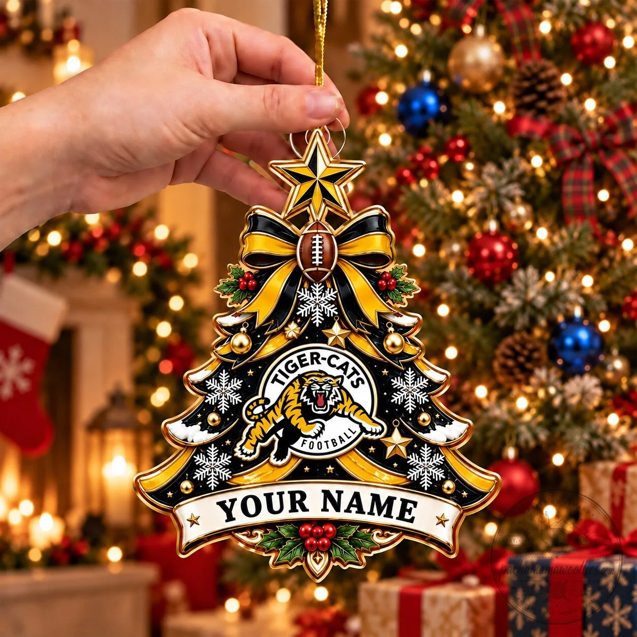 Hamilton Tiger-Cats Canadian Football League Christmas Tree Ornament Custom Name