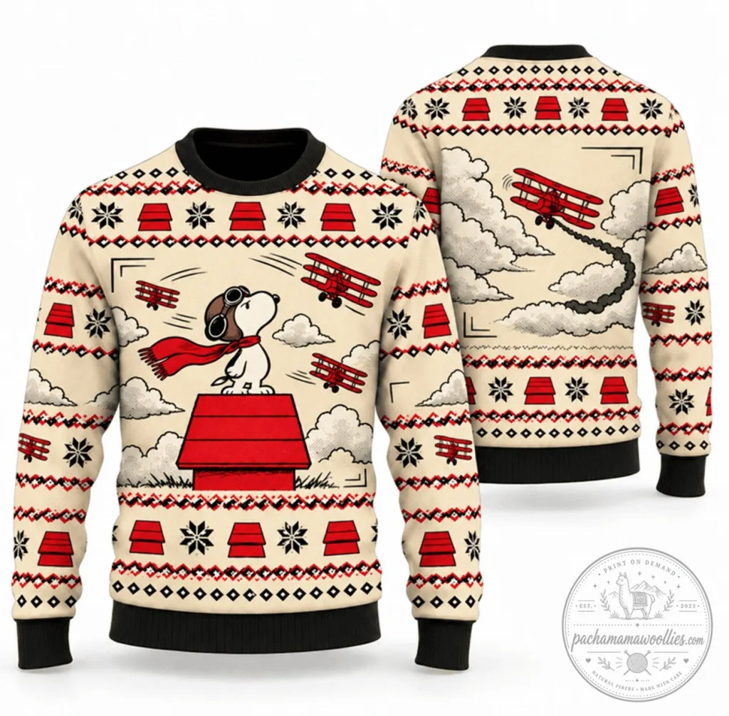 Snoopy Flying Ace Red Baron Christmas Holiday Ugly Sweater Snoopy Flying Ace Red Baron Christmas Holiday Ugly Sweater