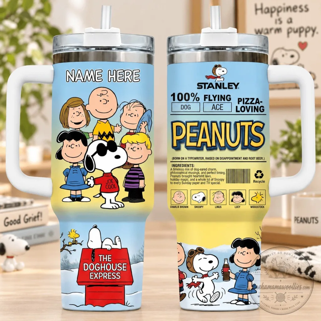 peanuts-snoopy-charlie-brown-gang-personalized-stainless-steel-tumbler-with-handle-featured Peanuts Snoopy Charlie Brown Gang Personalized Stainless Steel Tumbler with Handle
