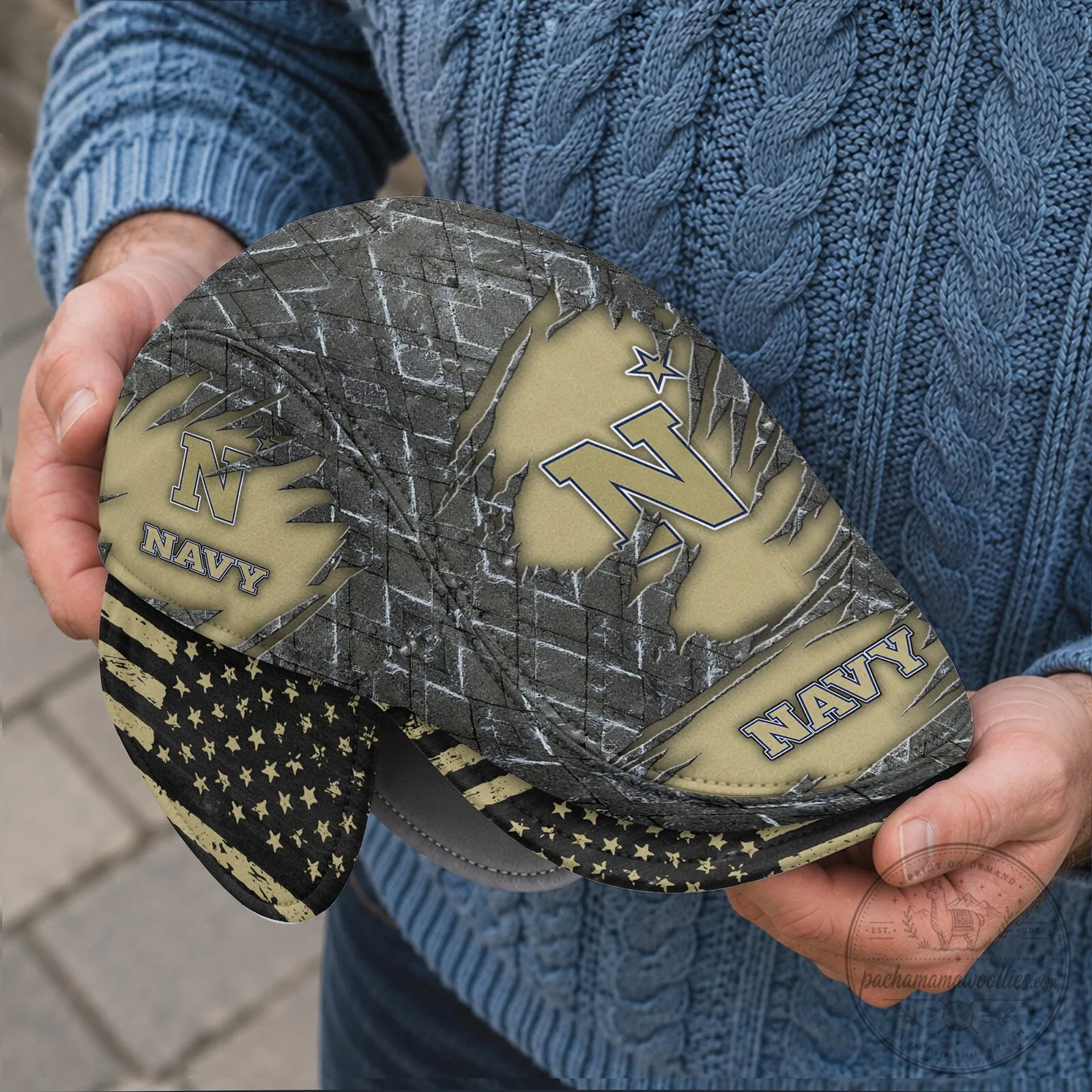 Navy Midshipmen Distressed American Flag Flat Cap with Foldable Ear Flaps 6 Navy Midshipmen Distressed American Flag Flat Cap with Foldable Ear Flaps