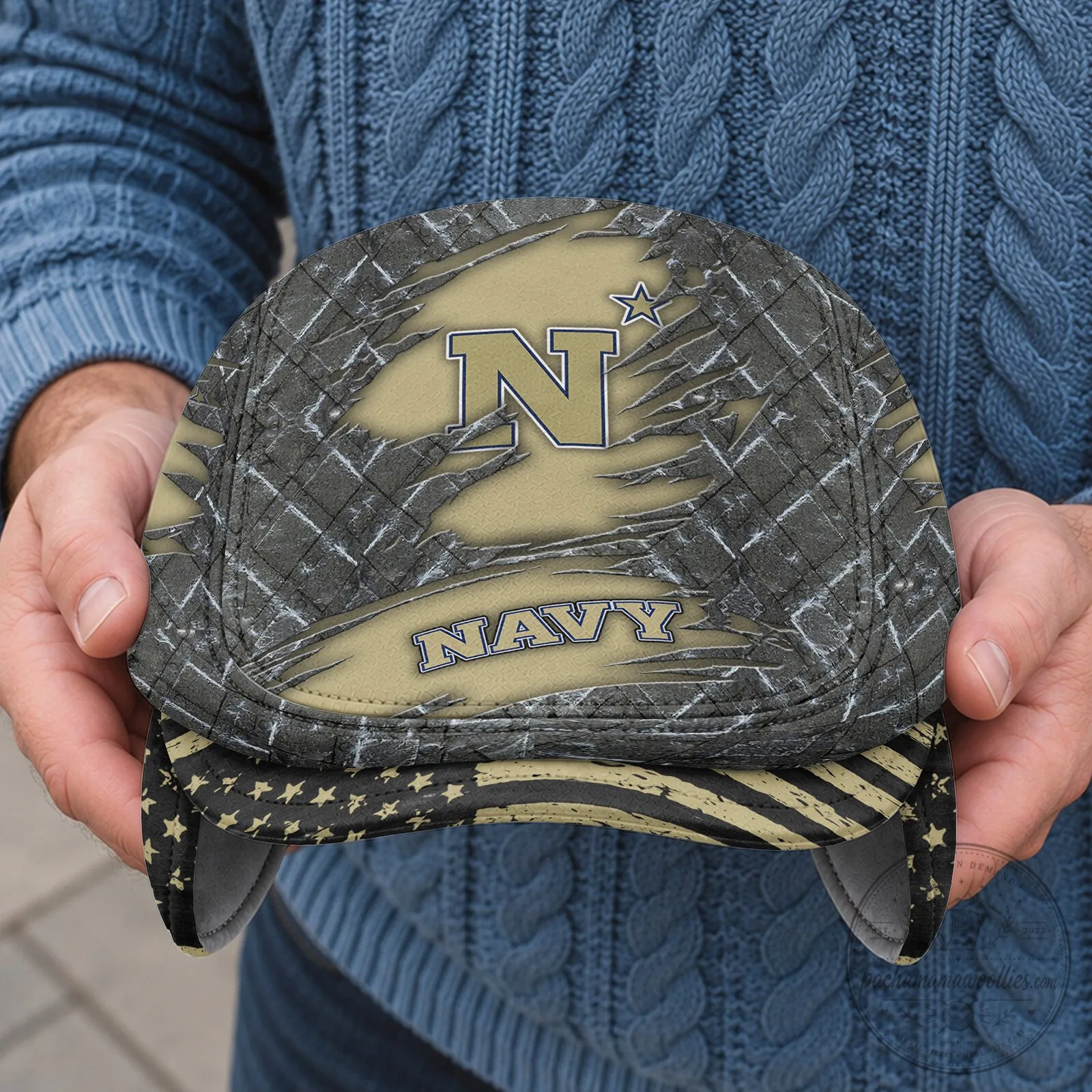 Navy Midshipmen Distressed American Flag Flat Cap with Foldable Ear Flaps 7 Navy Midshipmen Distressed American Flag Flat Cap with Foldable Ear Flaps