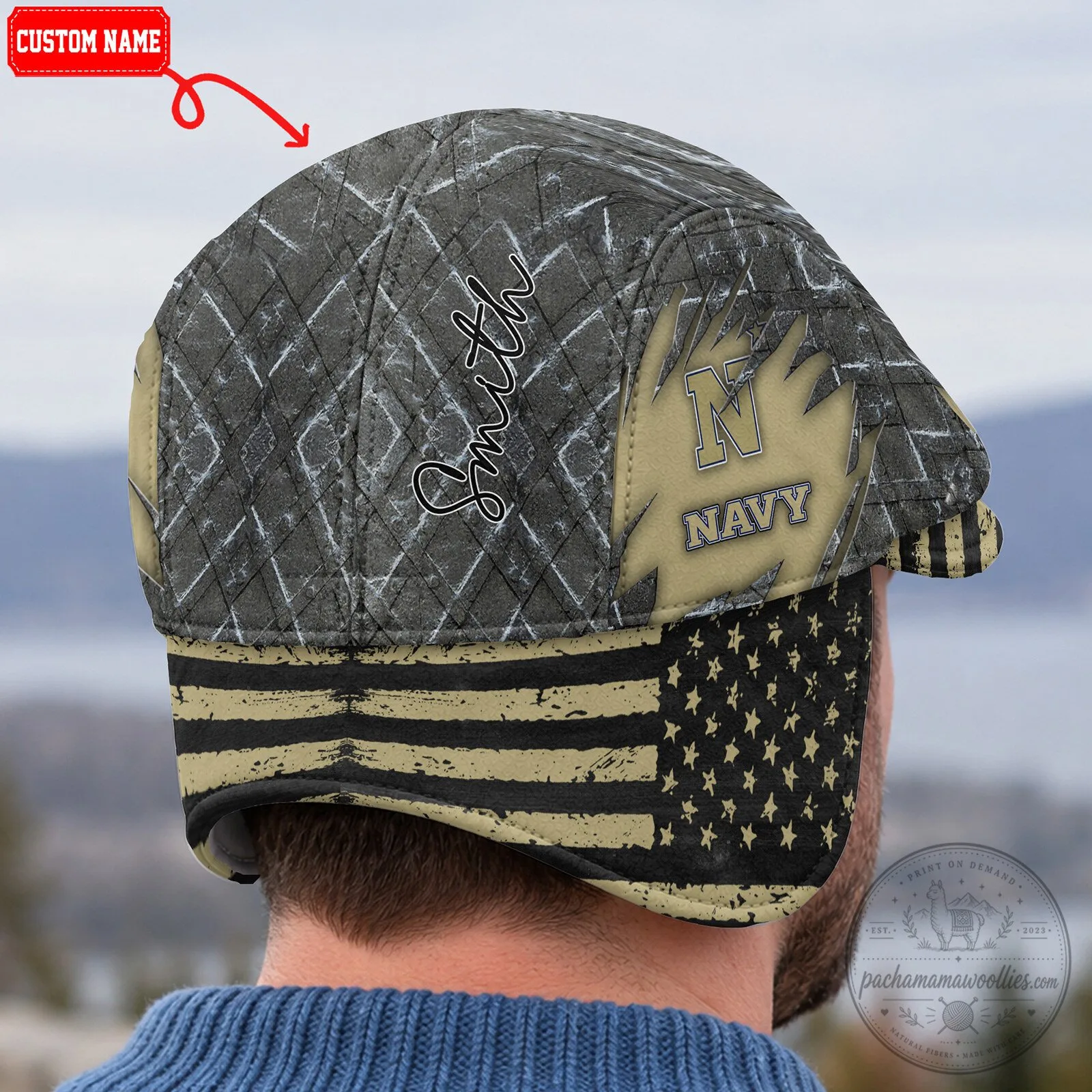 Navy Midshipmen Distressed American Flag Flat Cap with Foldable Ear Flaps 8 Navy Midshipmen Distressed American Flag Flat Cap with Foldable Ear Flaps