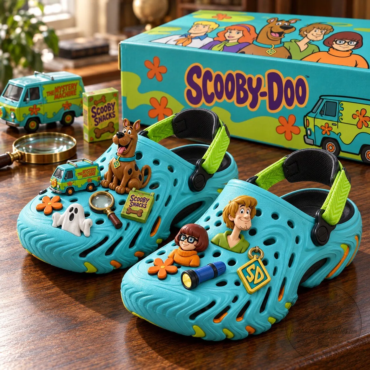Scooby Doo Mystery Machine Shaggy and Scooby Snacks Aqua Blue Clogs