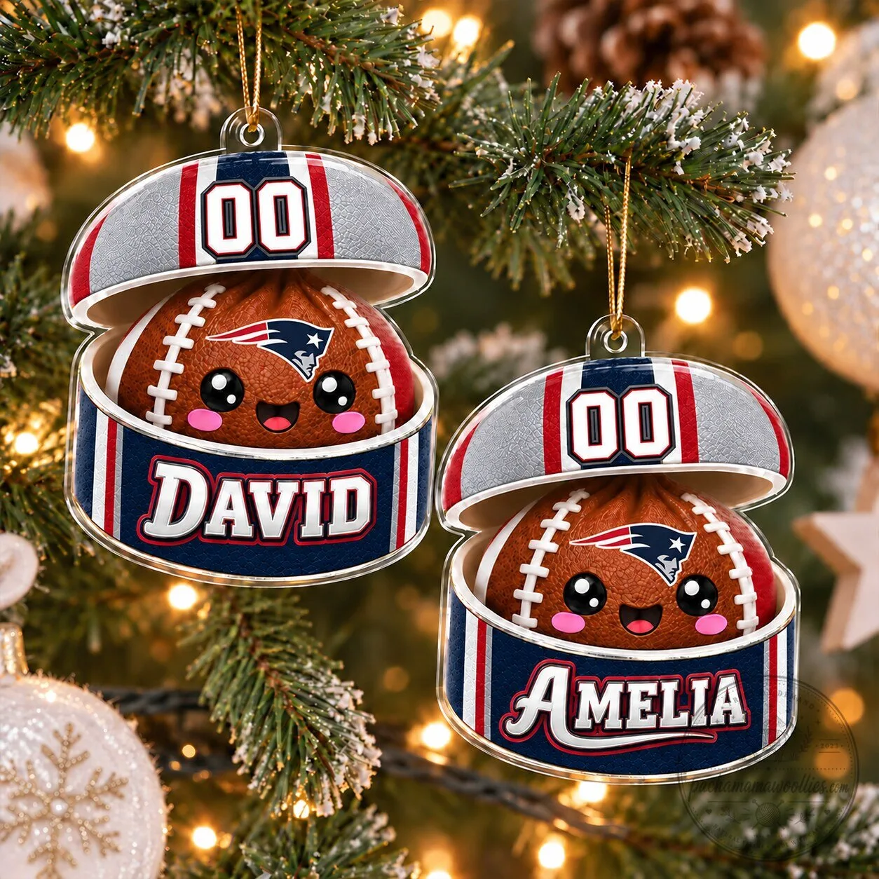 New England Patriots Personalized Christmas Football Ornament Custom Name