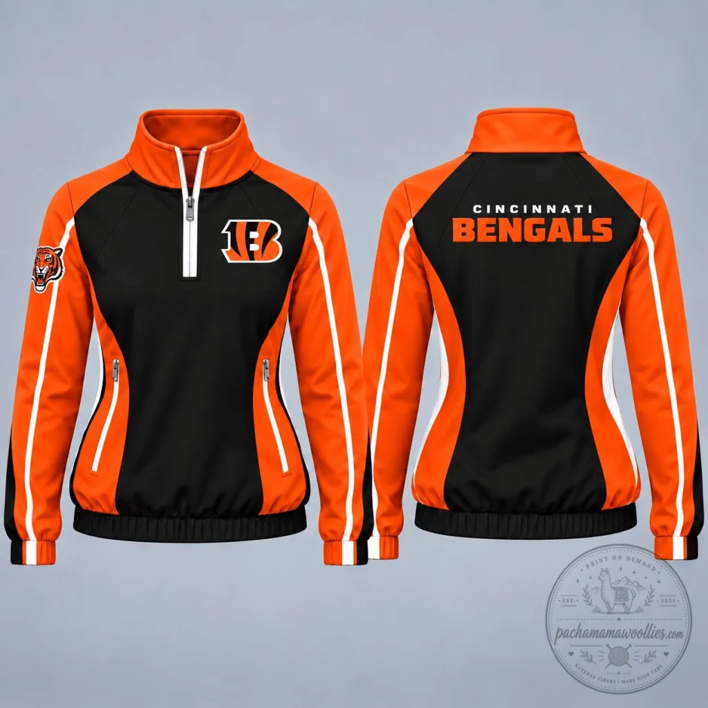 Cincinnati Bengals NFL Colorblock Quarter-Zip Pullover Jacket Cincinnati Bengals NFL Colorblock Quarter-Zip Pullover Jacket