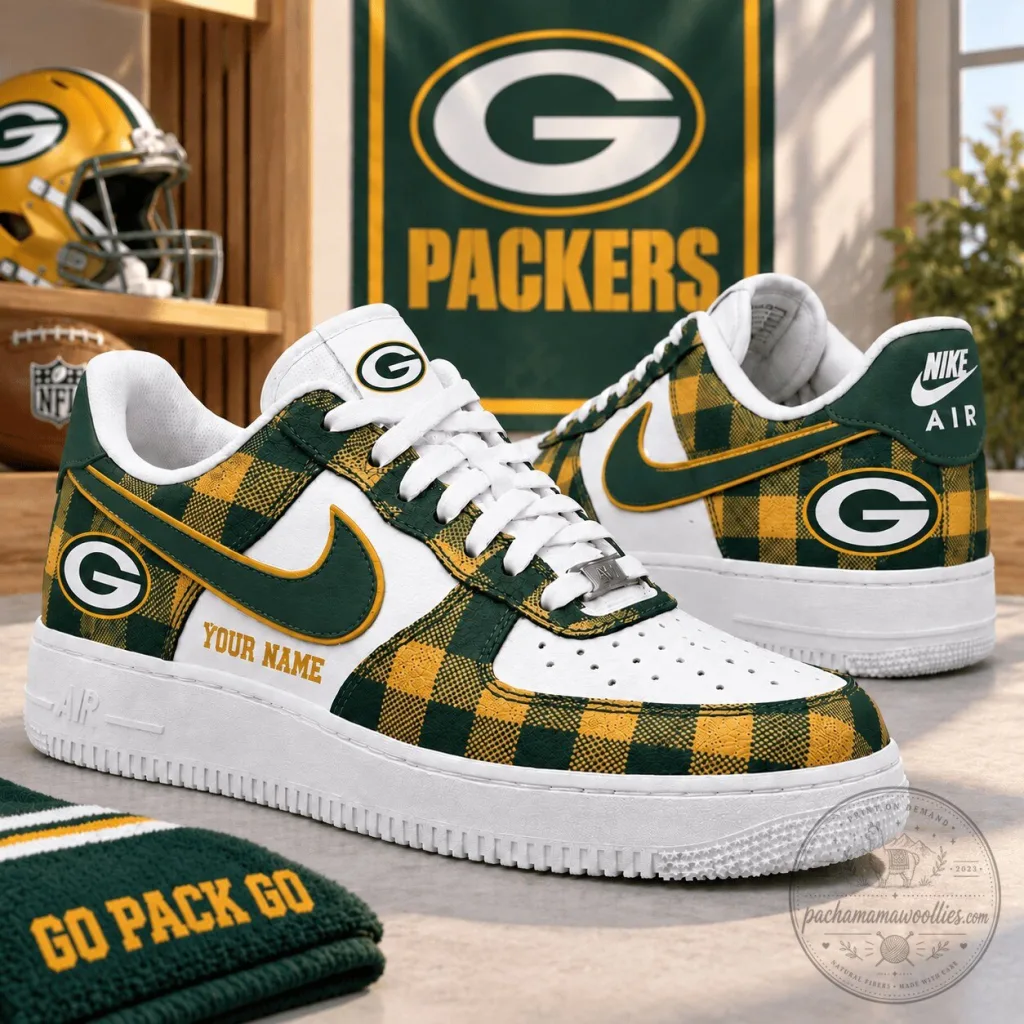 Green Bay Packers Personalized Plaid Pattern Low Top Sneakers Shoes Green Bay Packers Personalized Plaid Pattern Low Top Sneakers Shoes