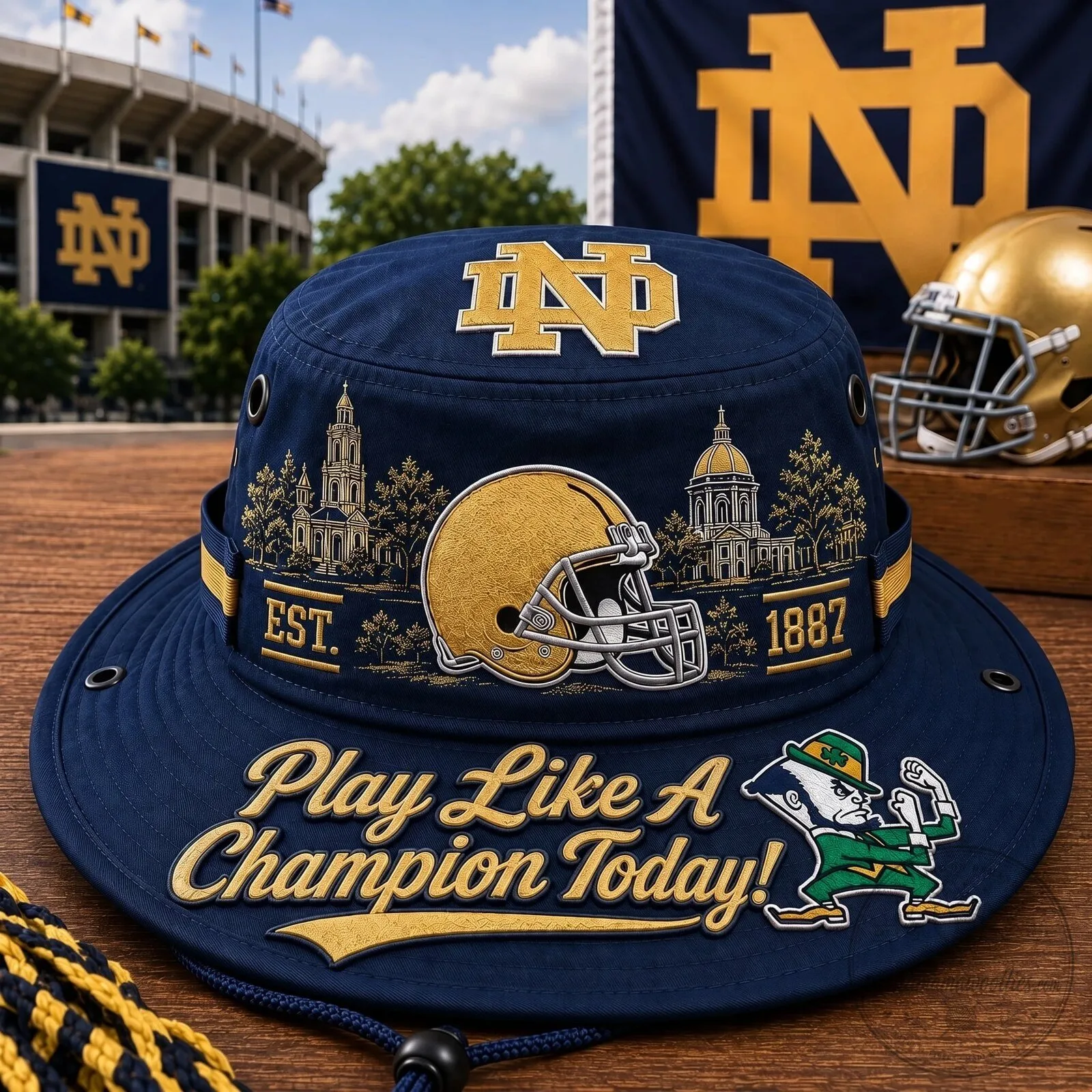 Notre Dame Fighting Irish Play Like A Champion Today Embroidered Bucket Hat
