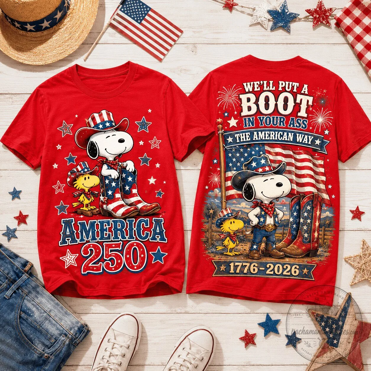 Fourth of July Snoopy Patriotic Stars and Stripes America 250 T-Shirt