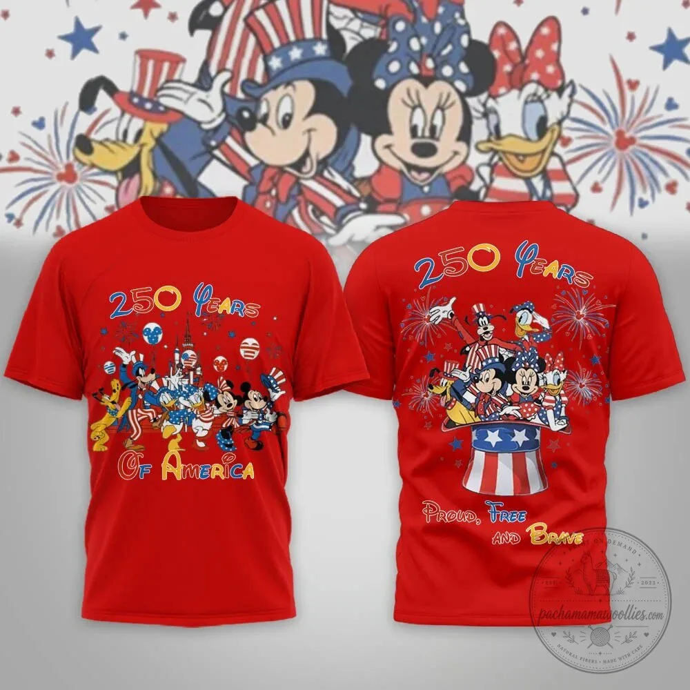 Fourth of July Disney Mickey Minnie 250 Years of America Patriotic T-Shirt