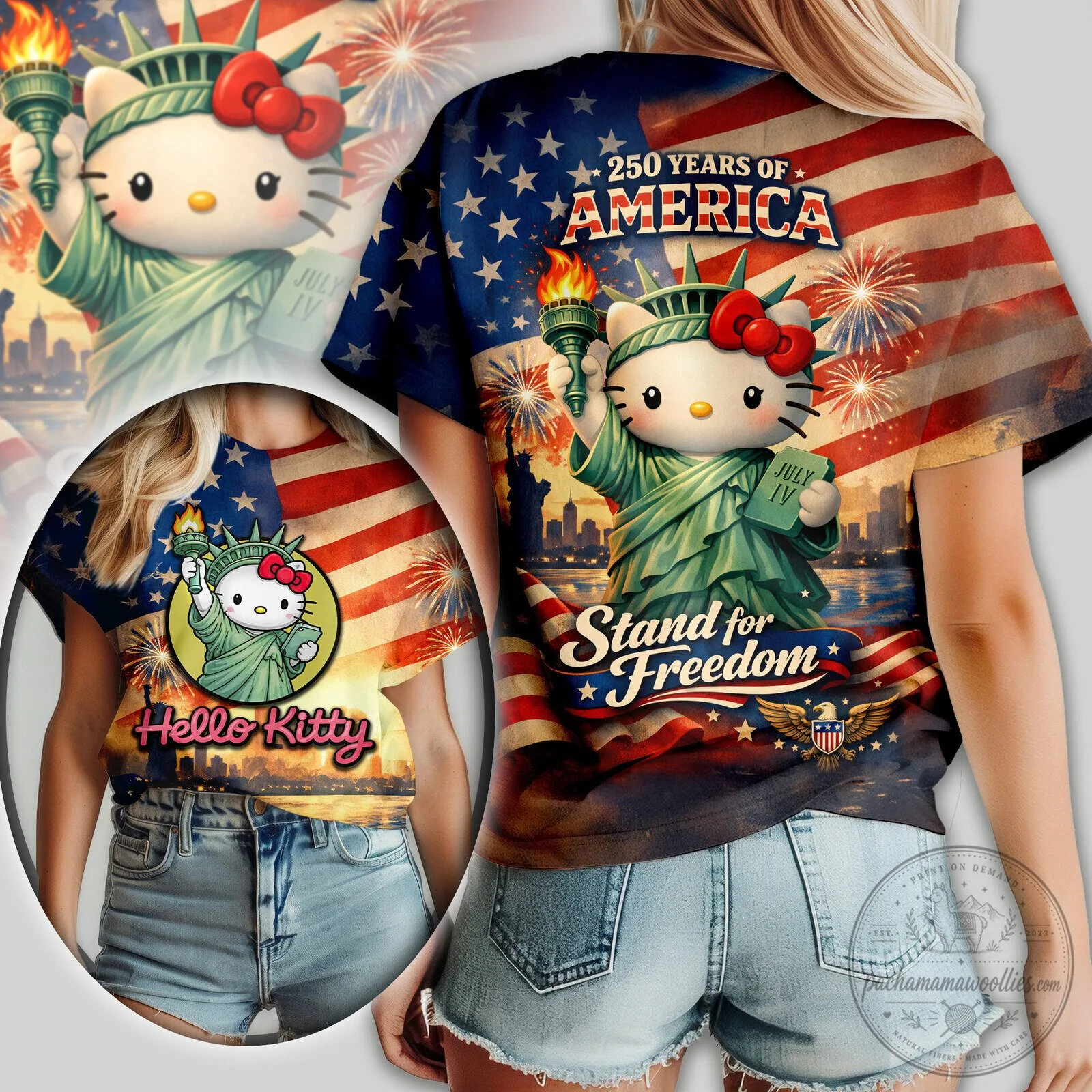 Hello Kitty Statue of Liberty Fourth of July Patriotic T-Shirt