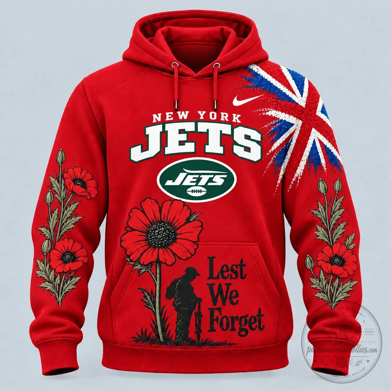 New York Jets Lest We Forget Remembrance Day Poppy Red Hoodie