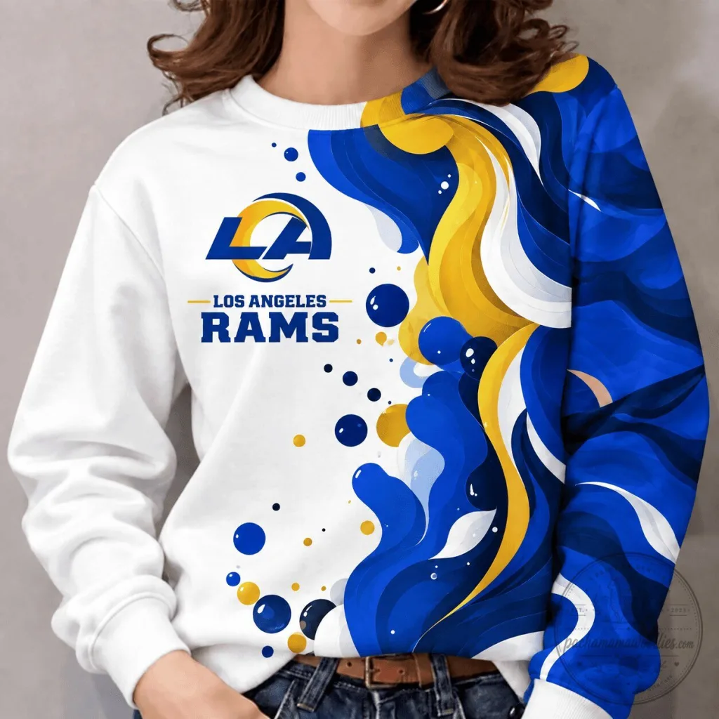 Los Angeles Rams NFL Team Color Vibrant Tide Series Crewneck Sweatshirt Los Angeles Rams NFL Team Color Vibrant Tide Series Crewneck Sweatshirt