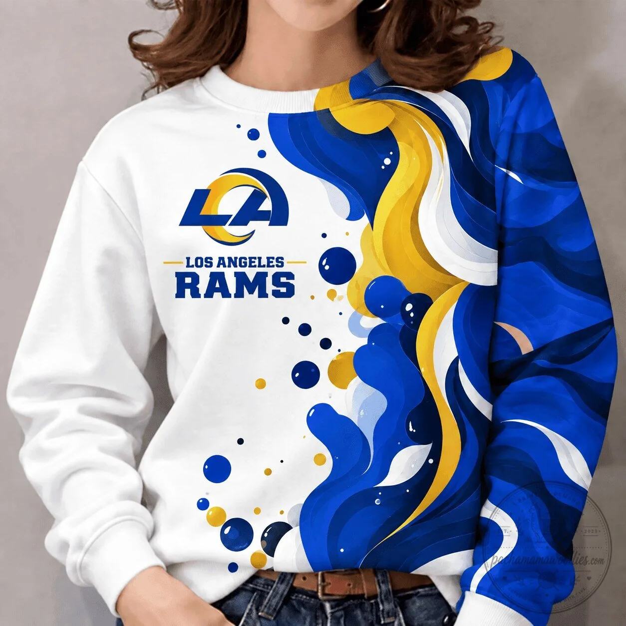 Los Angeles Rams NFL Team Color Vibrant Tide Series Crewneck Sweatshirt 1 Los Angeles Rams NFL Team Color Vibrant Tide Series Crewneck Sweatshirt