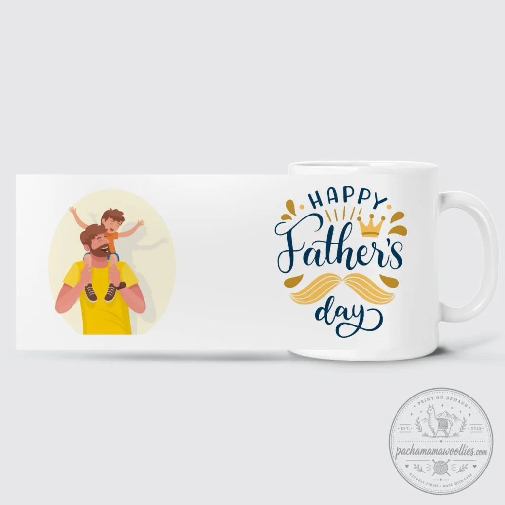 Happy Father's Day Crown and Mustache White Coffee Mug Happy Father's Day Crown and Mustache White Coffee Mug