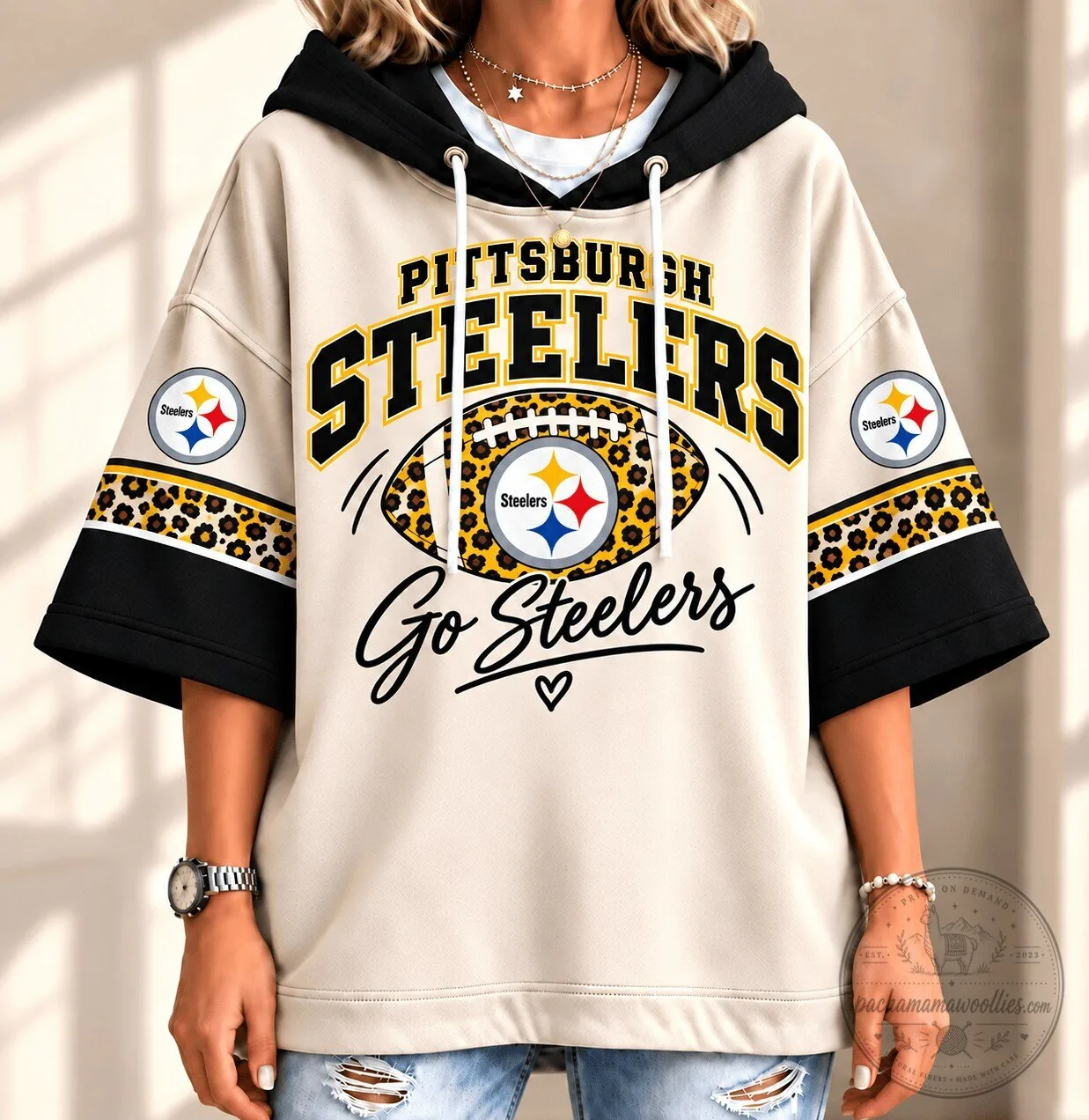 Hoodie in Football Style with Leopard Print for Pittsburgh Steelers Fans 1 Hoodie in Football Style with Leopard Print for Pittsburgh Steelers Fans