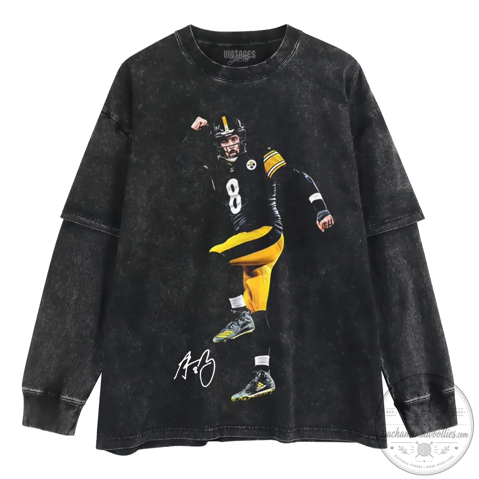 Kenny Pickett Pittsburgh Steelers Football Vintage Washed Long-Sleeve T-Shirt